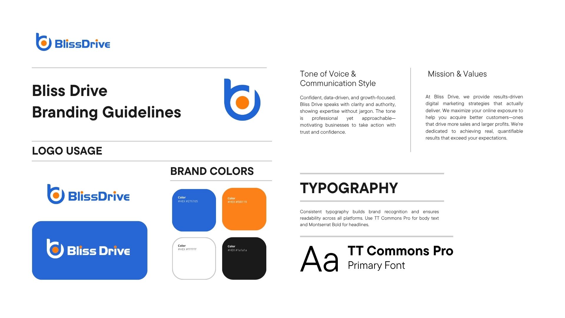 Bliss Drive - Public Facing Brand guide Highlights
